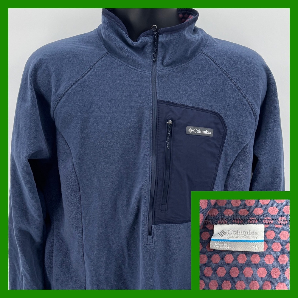 Columbia Mens XL Fleece Pullover Jacket Omni Heat Blue‎ Active Zip Pocket